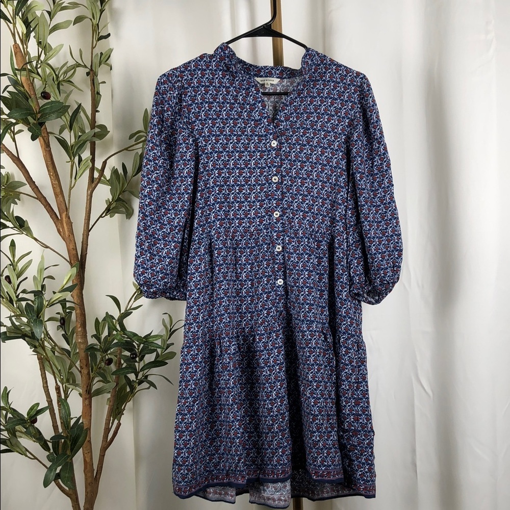 Max Studio Navy and Red Floral Tiered Midi Dress (DJ3)